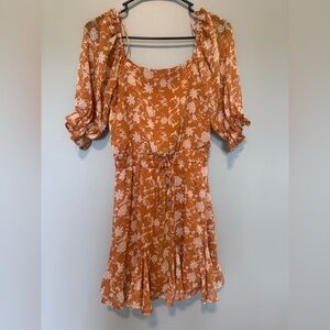 Orange floral puff-sleeve dress size XXS